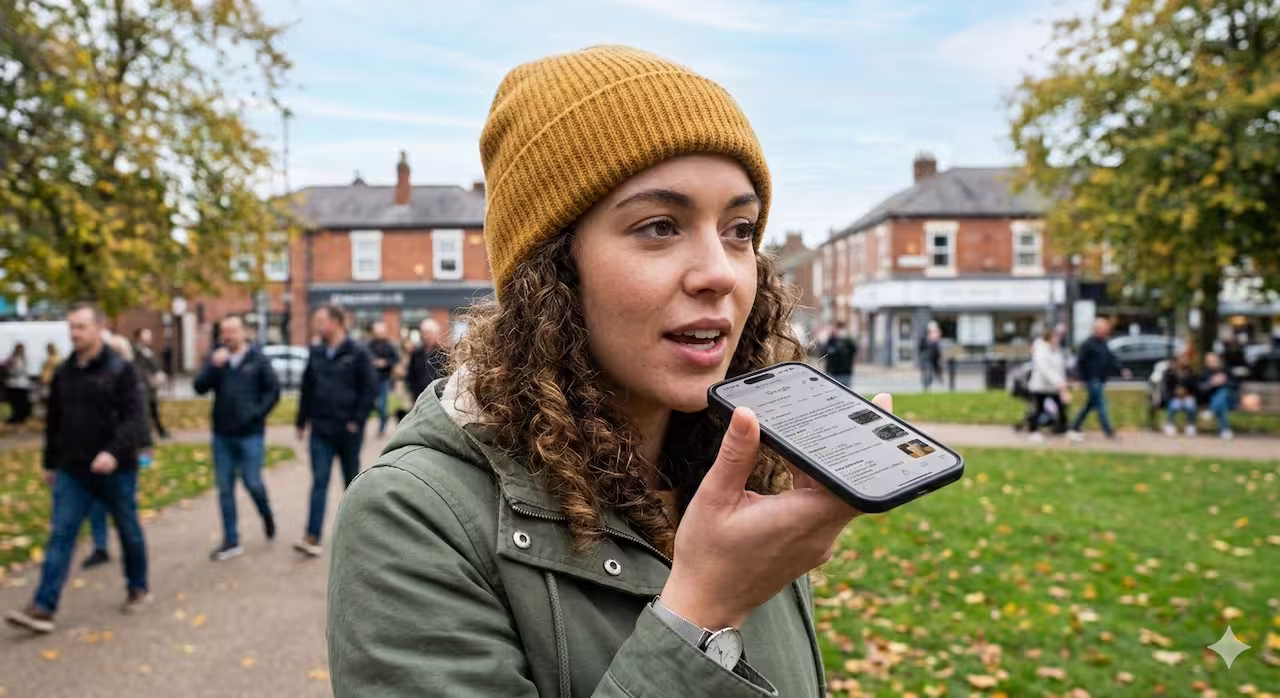 Person using voice search on their smartphone to find a local service business