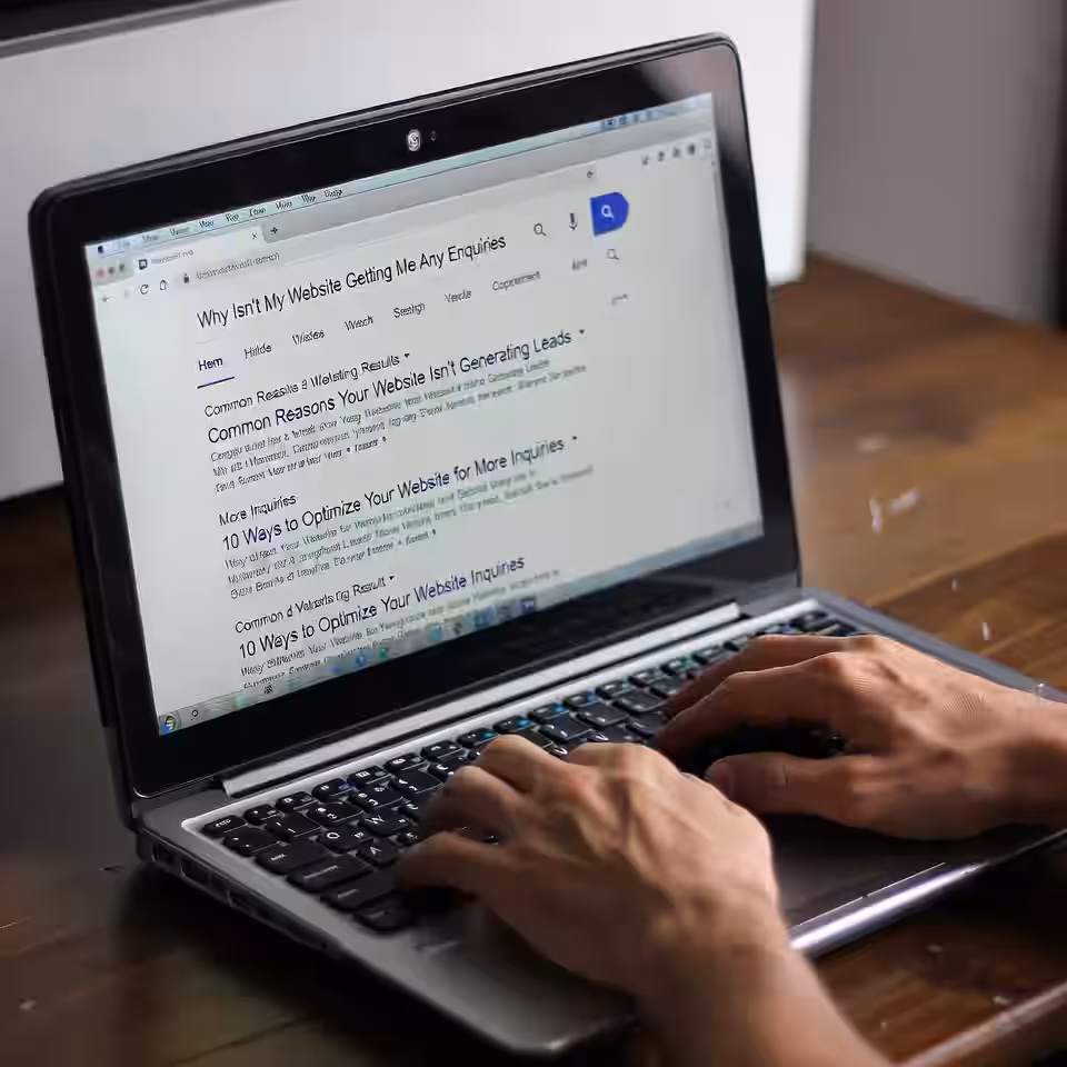 A small business owner checking their website on a laptop