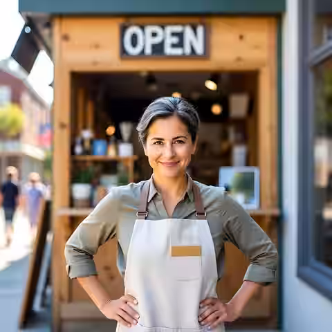 Coffee stand owner checking her site on her phone