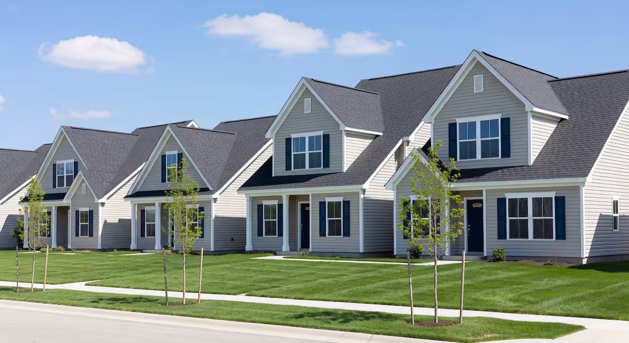 Newly constructed homes with fresh architectural shingle roofs