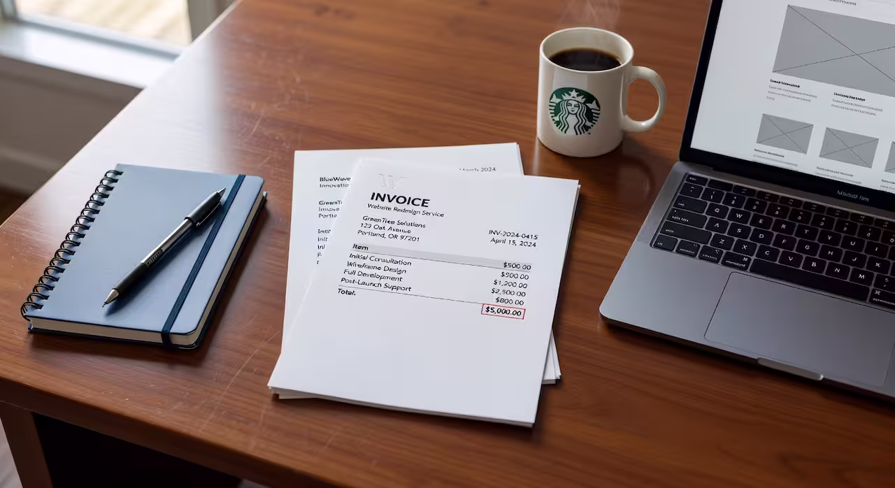 A business owner reviewing website analytics with a concerned expression